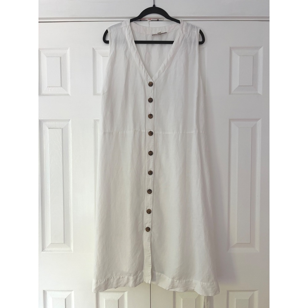 Loft Plus White Linen Blend Sleeveless Button Front Midi Dress Plus Size 24